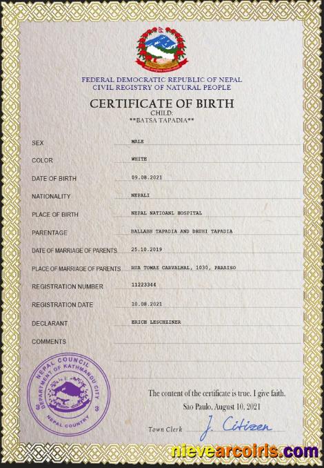 Nepal vital record birth certificate